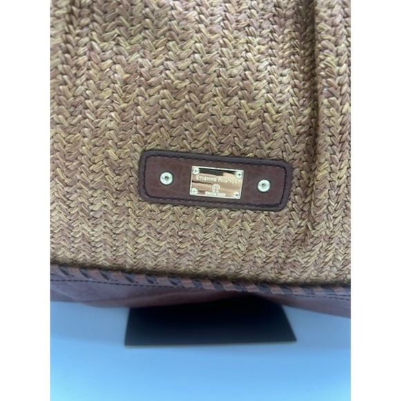 Vintage Etienne Aigner Woven Tote Bag Purse Braided Handles Brown Leather Trim - Picture 4 of 5